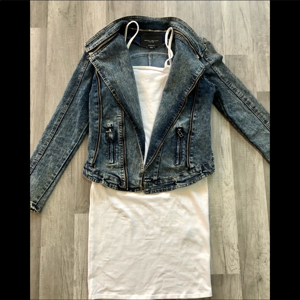 ShopAkira Jean jacket & F21 White Midi Dress